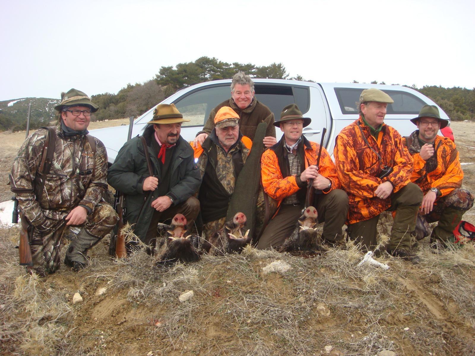 European hunting group after a driven wild boar hunt in Turkey